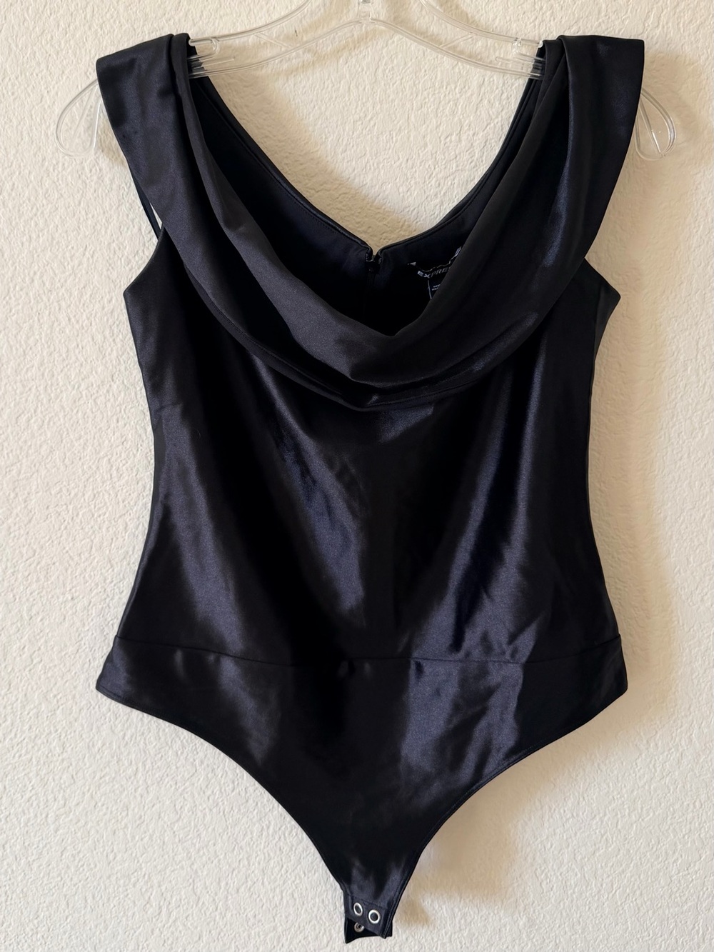 NWT Express Black Off Shoulder One-Piece Satin Bodysuit (Size S)